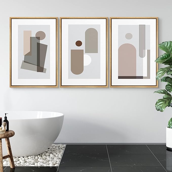 SIGNFORD Framed Wall Art Print Set Small & Large Transparent Polygons Abstract Shapes Digital Art Modern Art Contemporary Colorful for Living Room, Bedroom, Office - 16"x24"x 3 Natural