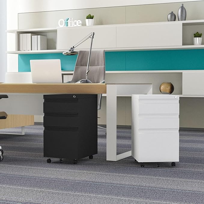 3 Drawer Mobile File Cabinet with Lock, Under Desk Metal Filing Cabinet for Legal/Letter/A4 File, Fully Assembled Except Wheels (Black)