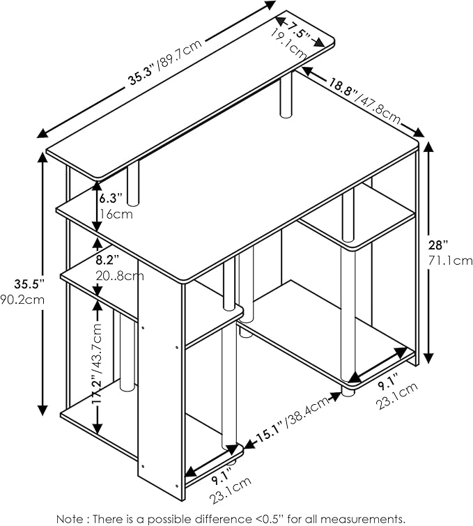 Furinno Jaya Simple Design Computer Writing Desk, Americano/Stainless Steel, 20.3 (D) x 35.6(W) x 35.7 (H) inches.