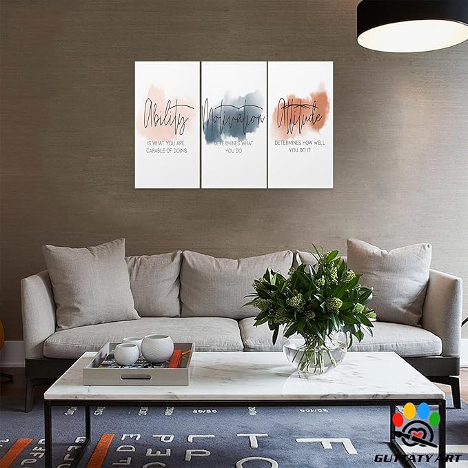 Office Wall Art - 3 Panel Motivational Art, Inspirational Quotes Canvas for Home Office Decor, Positive Quote Arts, Entrepreneur Words Poster Frame 20'x30'x3Pcs
