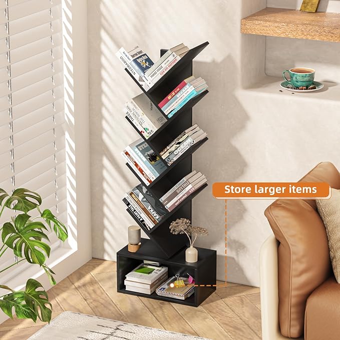 9 Tier Tree Bookshelf,Christmas Green Bookcase for Narrow Space, Storage Organizer Floor Standing Bookshelves for Books, Tall Book Case for Home Office, Living Room, Bedroom