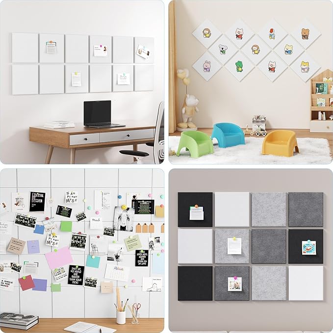 Large Cork Boards for Walls – 48" x 36" Self Adhesive Felt Wall Tiles, Ideal for Office Wall Organizing Bulletin Board, Easy to Install Cork Boards Felt Board