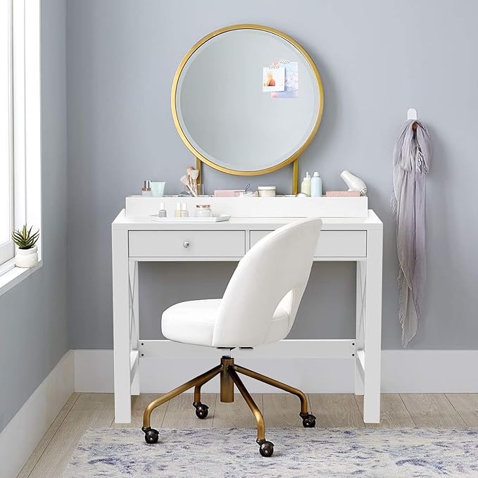 ChooChoo Computer Desk Study for Home Office, Modern Simple 40 Inches Desk with Drawers, Makeup Vanity Console Table, White