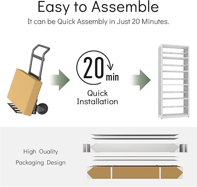 [Heavy Duty] Metal 5 Tier Bookshelf, 68" Tall Bookcase, Large Open Storage Shelf, Floor Standing Bookshelves and Bookcases for Home Office, Library, Living Room, Bedroom, White, Assemble Required
