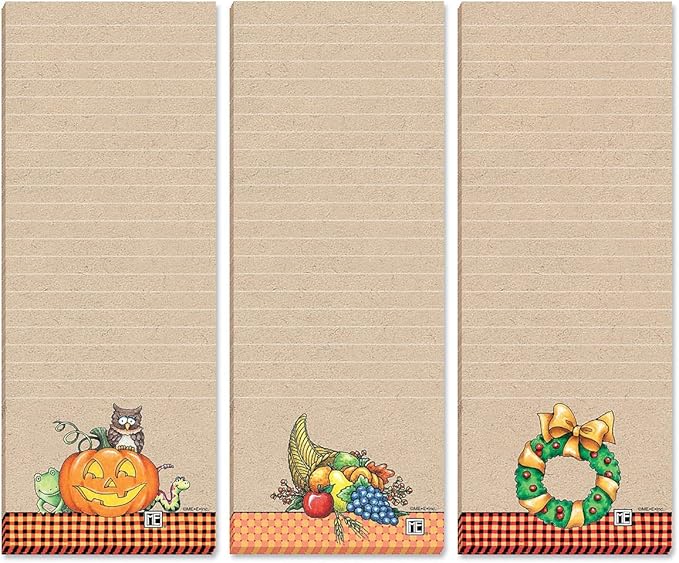 Current Mary Engelbreit Seasonal Characters Magnetic Notepad Set – Set of 12 Mini Memo Pads, 12 Designs, 30-Sheet Pads, 2½ x 6½ Inches, Shopping List, To-Do Notes, Printed in The USA