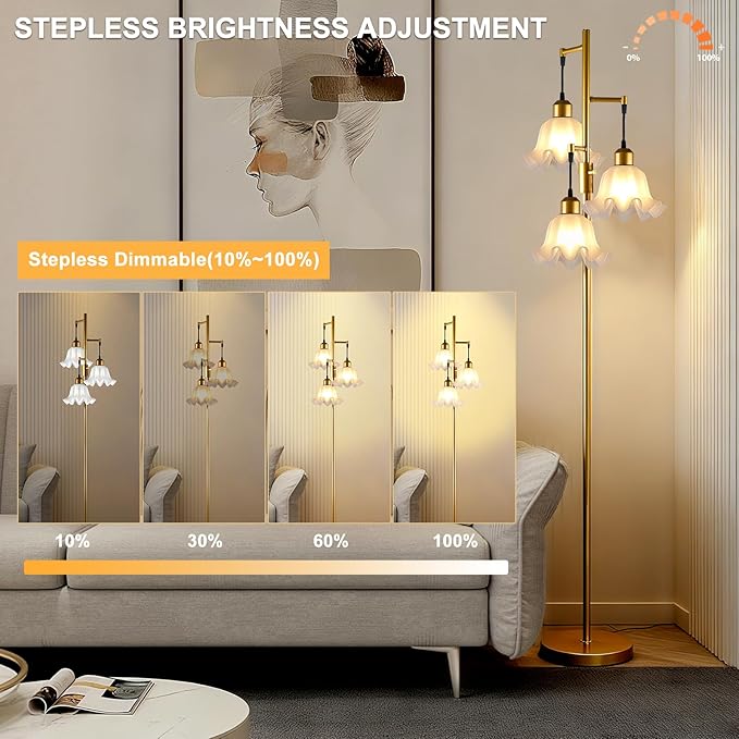 Lightdot 67IN 3-Light Flower Floor Lamp for Living Room, Dimmable Gold Tree Floor Lamps with Acrylic Shade for Wedding/Party, Floral Tall Lamp for Bedroom/Sofa Beside/Corner Decor(Bulb Included)