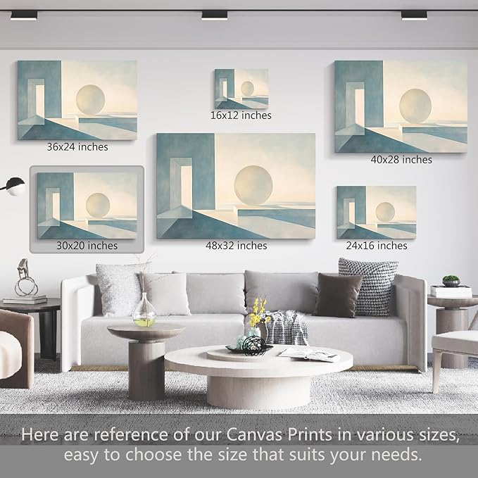 gaosoul Modern Canvas Wall Art Blue White Tranquility Geometric Abstract Oil Painting Minimalism Artwork Prints for Living Room Bedroom Office Decor Framed 30x20in