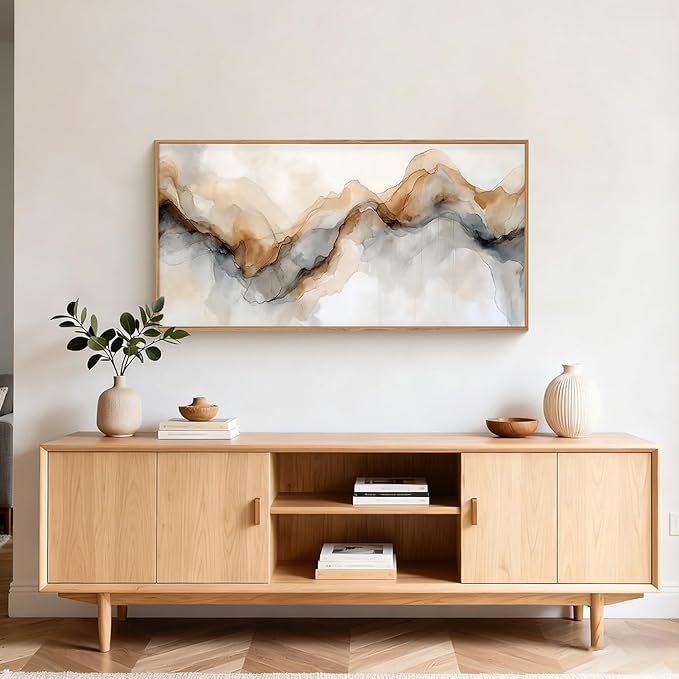 Ausril Abstract Neutral Framed Canvas Wall Art Set, Retro Watercolor Landscape Wall Decor, Modern Texture Art Prints, Minimalist Nature Wall Painting for Living Room, Bedroom, Office 20×40inches