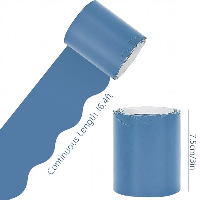 Whaline 65.6ft Summer Blue Bulletin Board Borders 4 Rolls Blue Series Die-Cut Board Trim for School Classroom Office Chalkboard