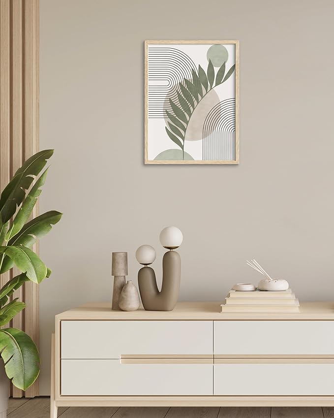 HesenDot Unframed Boho Sage Green Canvas Prints,12x16in Botanical Line Wall Art,Set of 3 Abstract Geometric Posters Decor,Minimalist Modern Green Artwork for Living Room Bedroom Bathroom Office Home
