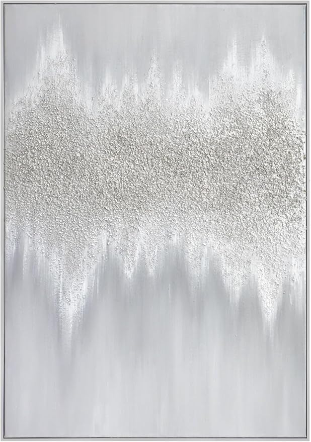 Silver Abstract Wall Art Decor - Grey Hand-Painting Embellished with Sand Grain and Glitter in Metallic Hues, Brilliant Modern Abstract Canvas for Living room, Bedroom Decor, 28" x 40", Framed