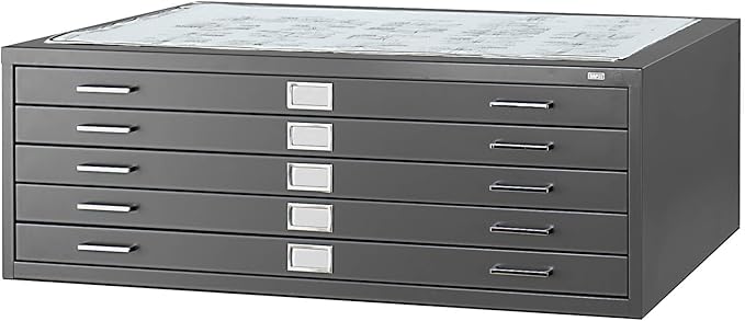 Safco Products Flat File for 48" W x 36" D Documents, 5-Drawer (Additional Options Sold Separately), Black