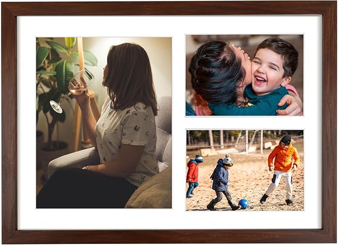 Golden State Art 12x17 Brown Wood Picture Frame - White Mat for 8x10 and 5x7 Photos - Real Glass, Sawtooth Hanger, Swivel Tabs - Wall Mounting - Great for Posters, Weddings, and Engagements