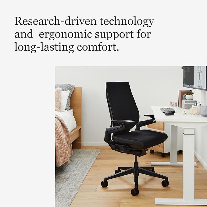 Steelcase Gesture Office Chair - Ergonomic Work Chair with Wheels for Carpet - Comfortable - Intuitive-to-Adjust for Desk - 360-Degree Arms - Licorice Fabric, Dark Frame