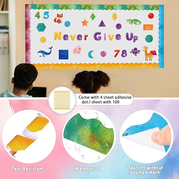 Kosiz Art Oil Painting Bulletin Board Decoration Set 118 ft Scalloped Bulletin Board Borders Classroom Poster Border Trim with 257 Pcs Letter Number Symbol Cutout for School Decor