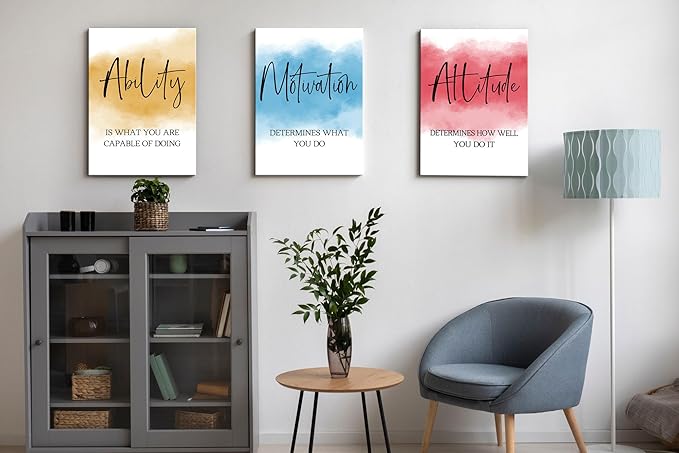 3 Pieces Ability Motivation Attitude Inspirational Wall Art Motivational Wall Canvas Art Quote Posters Inspirational Artwork Motivation Poster for Office Classroom Living Room Decor (16''Wx24''Hx3PCS)