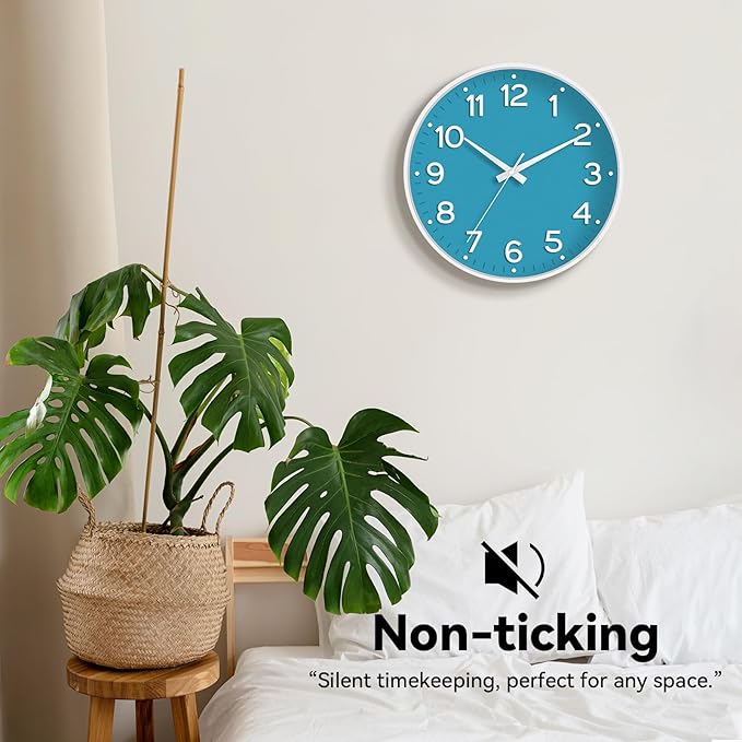 Wall Clock, Silent Wall Clocks Battery Operated 8 Inch-Modern Non Ticking Analog Clock Decorative for Kitchen Office Bathroom Bedroom(Blue)