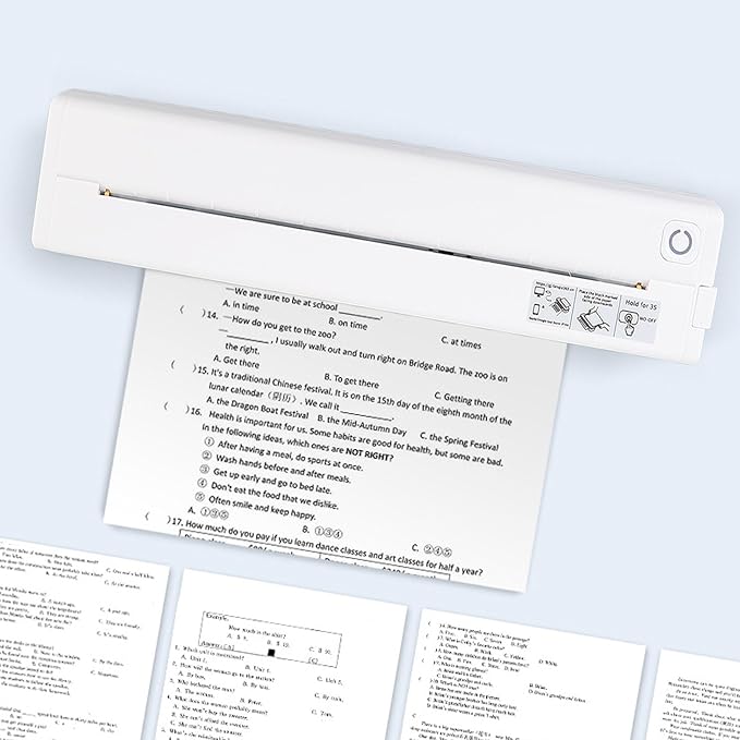 Yoidesu Inkless Portable Printer for Travel,Printers for Home Use,Wireless Thermal Printer with Bluetooth,Printable Paper Width 210 218mm Wide,Compatible with Android for Home Office (White)