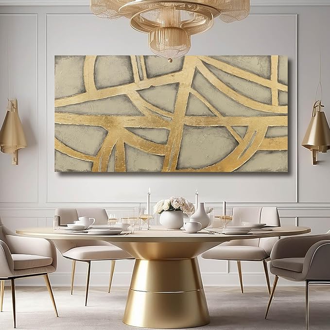 VAYIMDH Abstract Canvas Wall Art Gold Pictures Minimalist Modern Artwork Bedroom Wall Paintings 24"x48" Art for Home Office