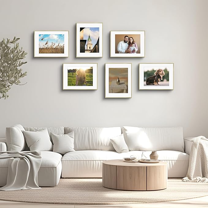 Golden State Art, Gallery Wall Frame Set of 6 - Gold 14x18 Aluminum Photo Frames with Mat for 11x14 Pictures - 14 x 18 inch Metal Frame with Real Glass Cover - Elegant Home or Office Decor