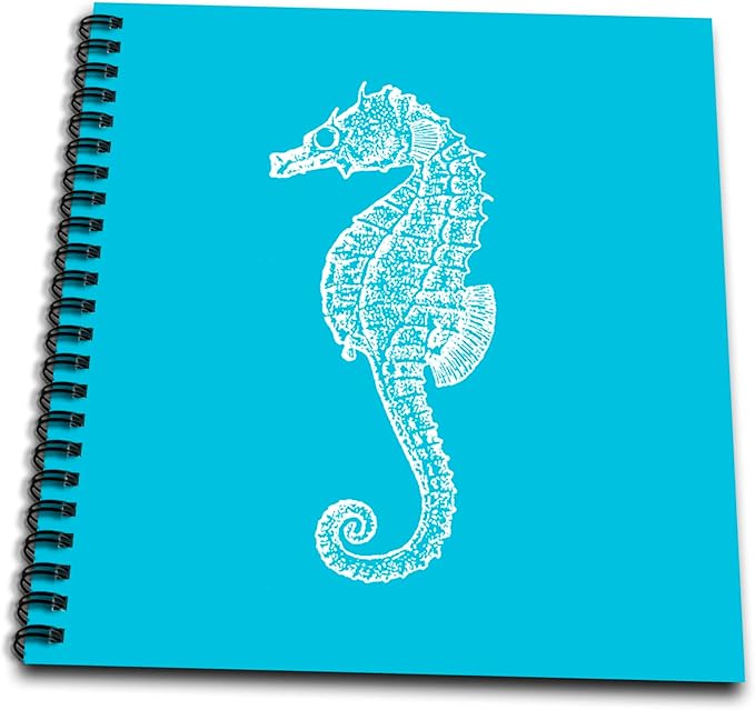 3dRose db_164957_1 Blue Seahorse Print. Sea Horse. Ocean Marine Beach Aquarium Aquatic-Drawing Book, 8 by 8"