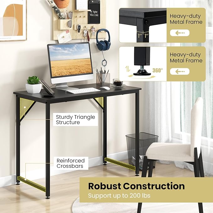 Giantex 40-Inch Black Small Computer Desk, Home Office Writing Desk with Heavy-Duty Metal Frame, Modern Simple Gaming Table PC Workstation, Versatile Small Desk for Bedroom