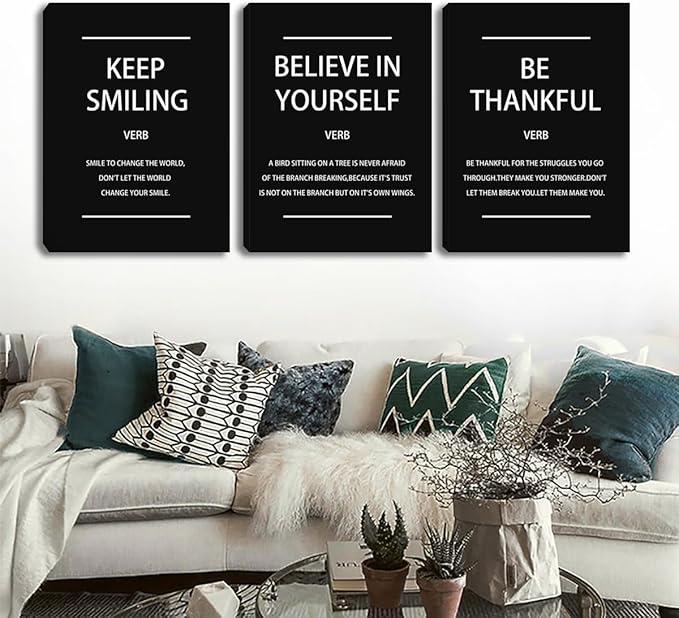 3 Piece Motivational Wall Art, Inspirational Quote for Office Decor, Framed Canvas Wall Decor for Classroom Home Living Room Bedroom(72" Wx36 H)