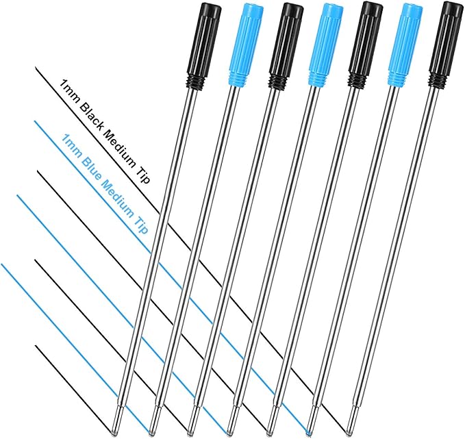 Jovitec 24 Pieces Replaceable Ballpoint Pen Refills Metal Pen Ink Refills Smooth Writing 4.5 Inch (11.6 cm) and 1 mm Medium Tip for Gifts Office(Black and Blue)