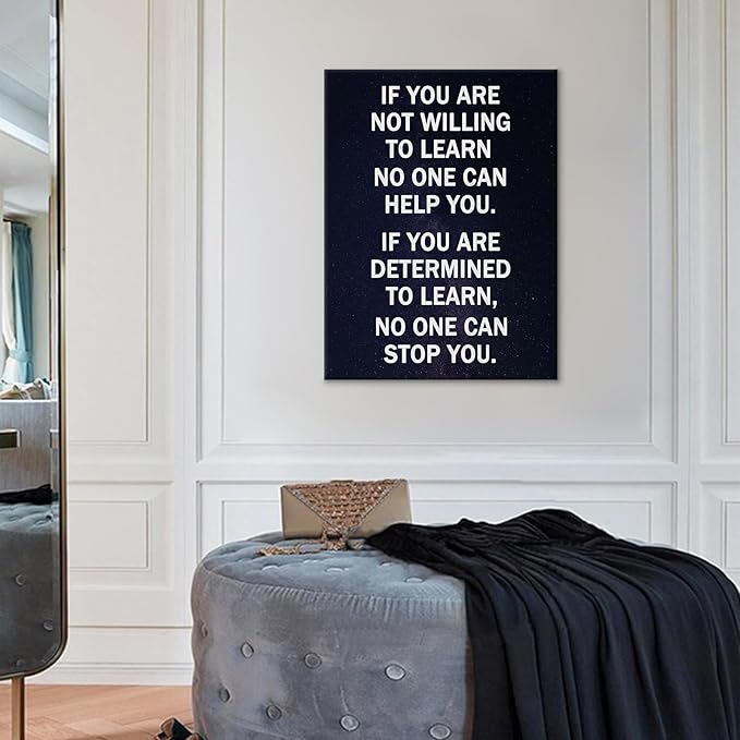 Motivational Canvas Wall Art Home Decor Picture Painting Motivational Quotes Determined to Learn Modern Poster Painting Artwork for Bedroom Kitchen Office Gym Stretched and Framed [24''Hx18''W]