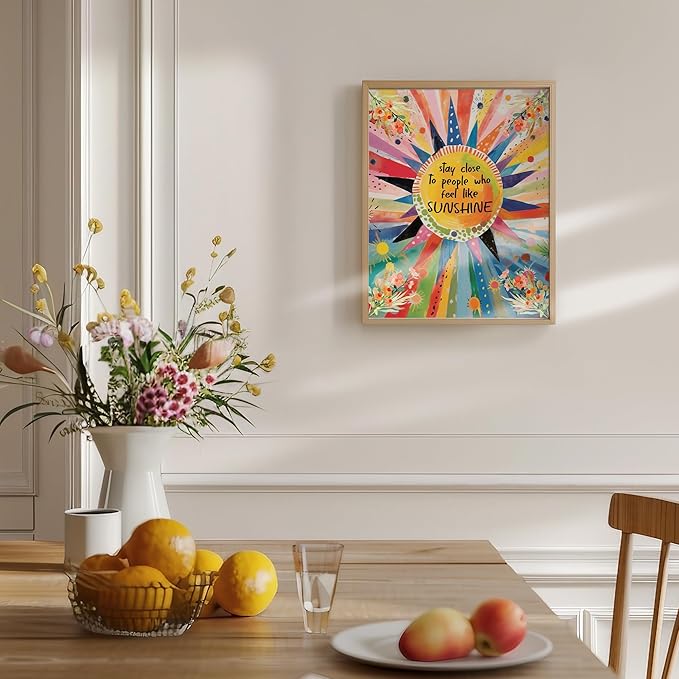 Inspirational Sunshine Wall Art 11x14 - Positive Affirmation Quote Decor for Office & Home - Colorful Motivational Poster for Women - Uplifting Happiness Gift for Bedroom & Living Room - Unframed