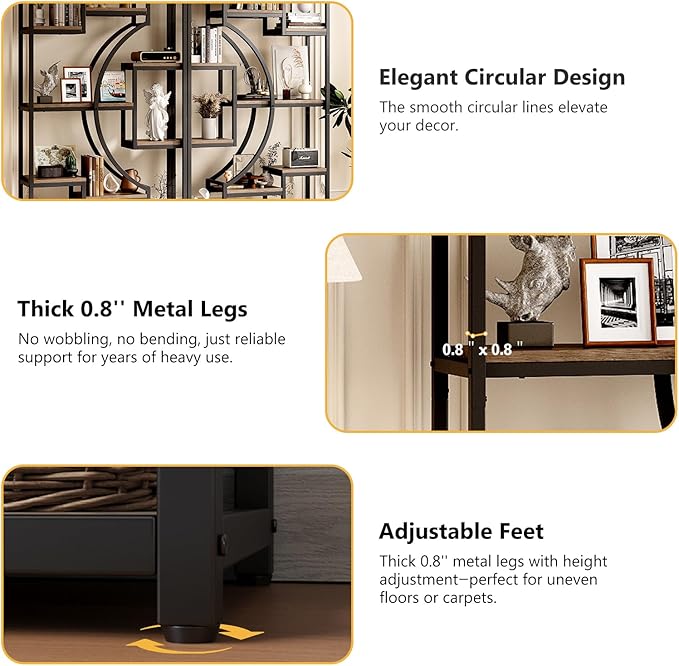 70.8" Tall Bookshelf Set of 2, 79" Wide Geometric Display Shelf with 18 Open Storage Shelves, Etagere Bookcase for Living Room, Office, Bedroom - Anti-Tip & Adjustable Feet