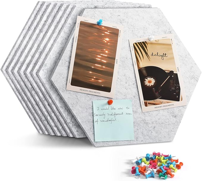 8 Pack Hexagon Felt Bulletin Board Tiles - 11.8" Large Thick Pin Board for Walls with 30 Push Pins, DIY Boards for Office Home School Decor, Aesthetic Hex Cork Board Alternative