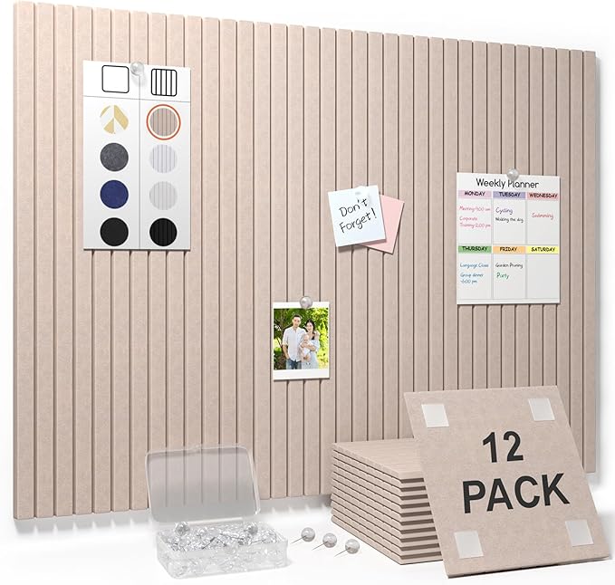 Smarpau Large Cork Board for Walls, 48"x36" Bulletin Board, 12 Pack Felt Wall Tiles with Pushpins Removable Security Stickers, Pin Board for Office Wall Organizer Protector -Dark Camel