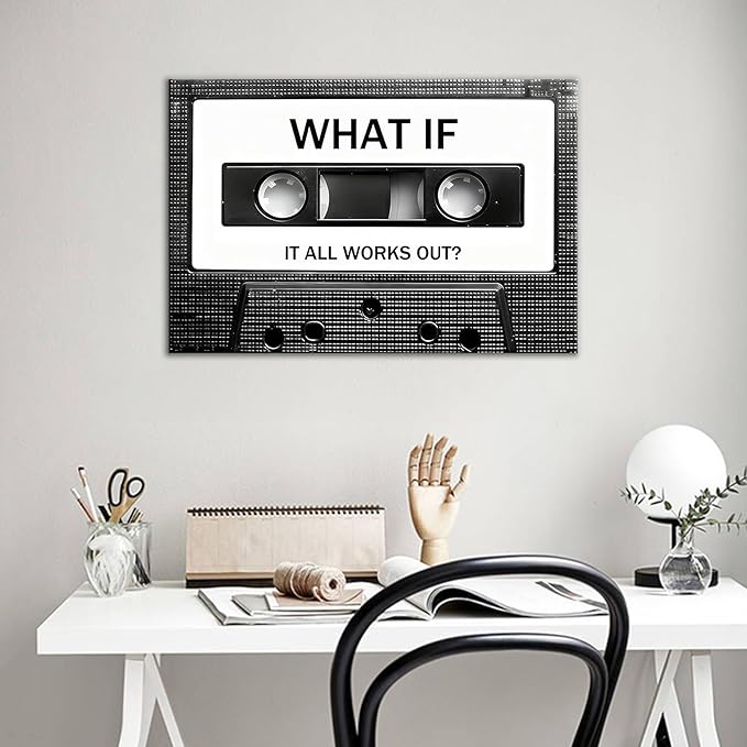Inspirational Canvas Wall Art Home Decor Motivational Vintage Cassette Tape Poster Print Positive Quotes Picture Painting Artwork for Bedroom Gym Office Living Room Ready to Hang [12''Wx18''H]