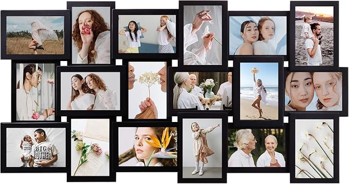 J.M.Deco Collage Picture Frames for Wall Decor, 18-Opening Reunion Family Friends Picture Frame Set, 4 x 6 Photo Frames for Living Room, Bedroom, Gallery Wall Hanging, Black