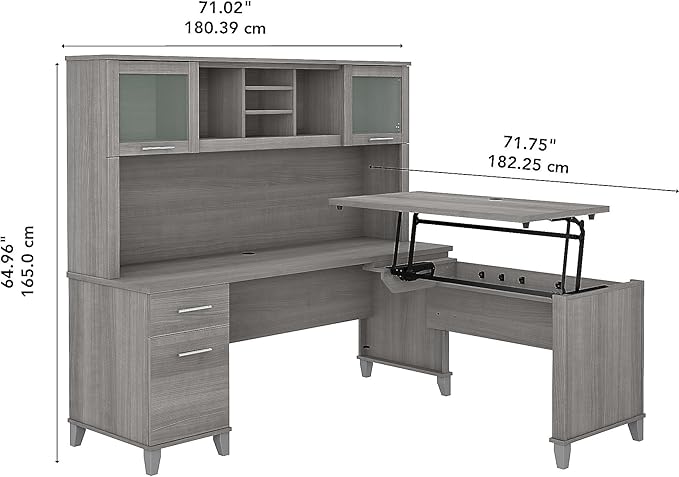 Bush Home Somerset 72W 3 Position Sit to Stand L Shaped Desk with Hutch in Platinum Gray | Adjustable Height Table for Office