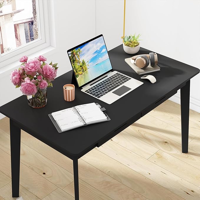 Home Office Computer Desk Coner Desk with 2 Drawers, Study Writing Table for Home Office, Study, Black (47.2 ”W x 23.6”D x 29.1”H)