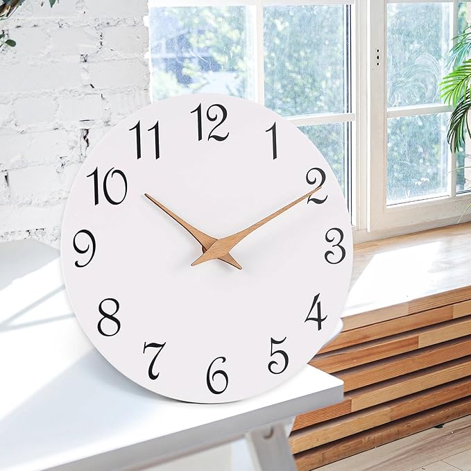 Mosewa Wall Clock Silent Non Ticking Battery Operated White Modern Simple Minimalist Clock Decorative for Home Bathroom (12 Inch)