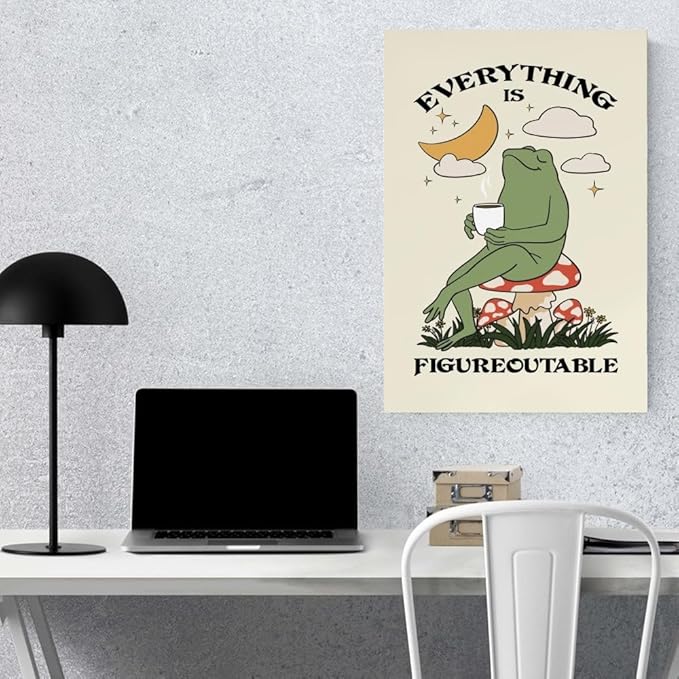 Balsuka Everything Is Figureoutable Motivational Wall Art Funny Frog Coffee Inspirational Poster Positive Quote Daily Reminder Canvas Print Affirmation Wall Decor for Home Office 12x16inch Unframed