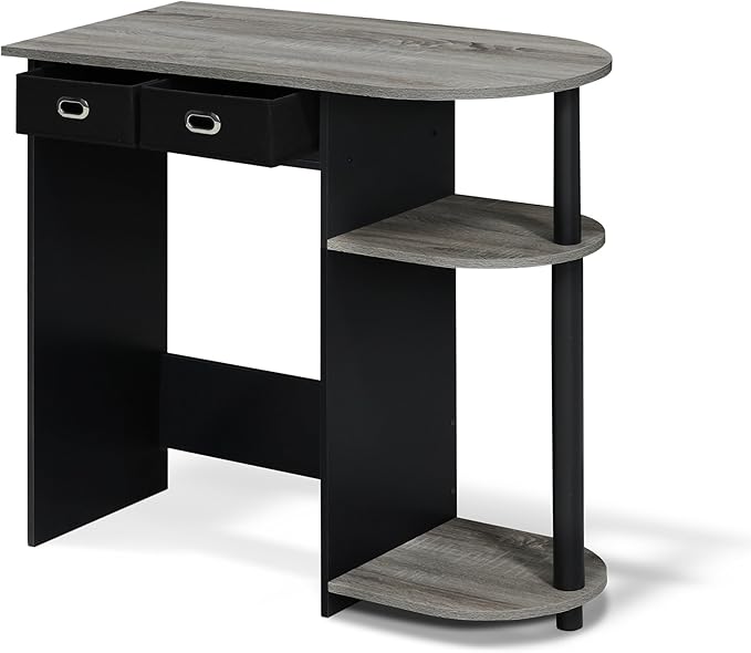Furinno GO GREEN Desk, 31.5" Wide Gaming Desk with 2 Side Shelves and Storage Bins, Computer Desk, Office Desk for Home Office, Study Room, Dorm, Bedroom, French Oak