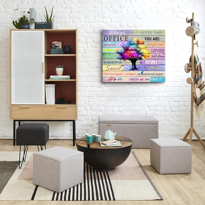 Inspirational Wall Art Office Motto Decor Quotes Colorful Tree Signs Pictures Wonderful Linen Painting Motivational Wall Decals for Home Office Room Decor Framed Canvas Prints 20x24 inches