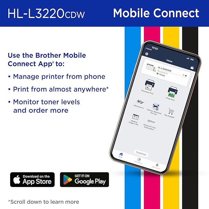 Brother HLL3220CDW Wireless Compact Color Laser Printer, Duplex and Mobile Device Printing | Includes 2 Month Refresh Subscription Trial¹, Amazon Dash Replenishment Ready (Renewed Premium)