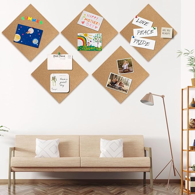 Cork Board 4 Pack Bulletin Boards 12"x12" - 1/4" Self Adhesive Corkboards for Wall School Home Office with 100 Push Pins