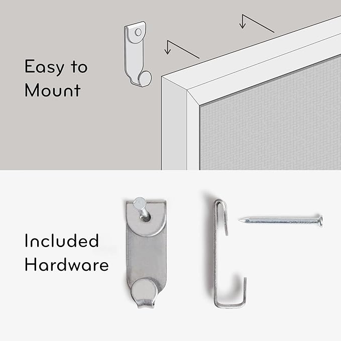 U Brands Farmhouse Linen Bulletin Board, 30" x 20", White Wood Frame, Wall Mounted Pin Board for Home Office, Classroom & Kitchen, Includes Push Pins