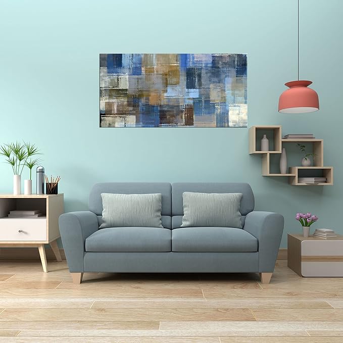 DZL Art A74875 Large Abstract Wall Art Grey and Blue Canvas Prints Painting Framed wall art Canvas Wall Art for living Room Bedroom and Office Home Decor Artwork