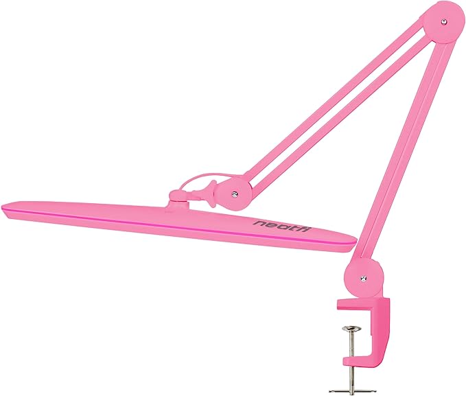 Neatfi XL 2,200 Lumens 24W LED Desk Lamp – 23” Wide Shade | Dimmable Eye-Caring Task Light | Adjustable Arm | Home Office, Study, Crafts & Nail Tech (Pink, Non-CCT with Clamp)