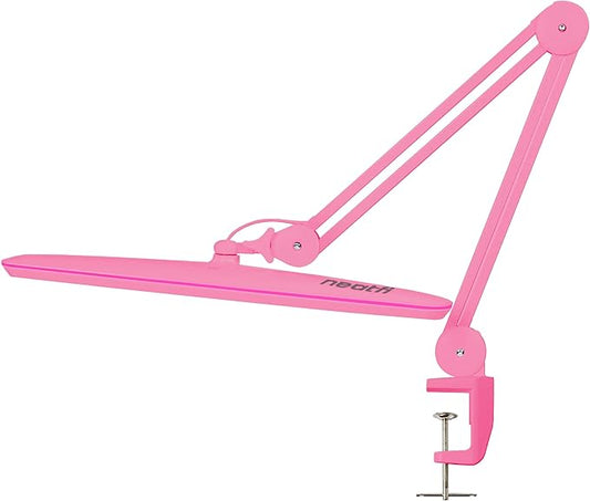 Neatfi XL 2,200 Lumens 24W LED Desk Lamp – 23” Wide Shade | Dimmable Eye-Caring Task Light | Adjustable Arm | Home Office, Study, Crafts & Nail Tech (Pink, Non-CCT with Clamp)