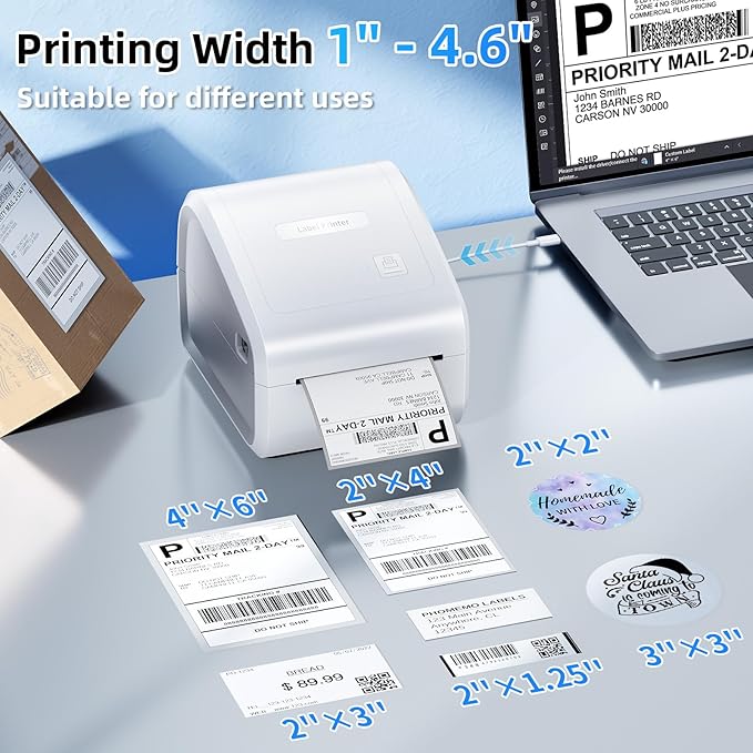 Bluetooth Thermal Label Printer 4x6, Wireless Thermal Labels Printers for Small Business, D550 Pro White Ethernet Shipping Label Printer, Support Bluetooth/Ethernet/USB