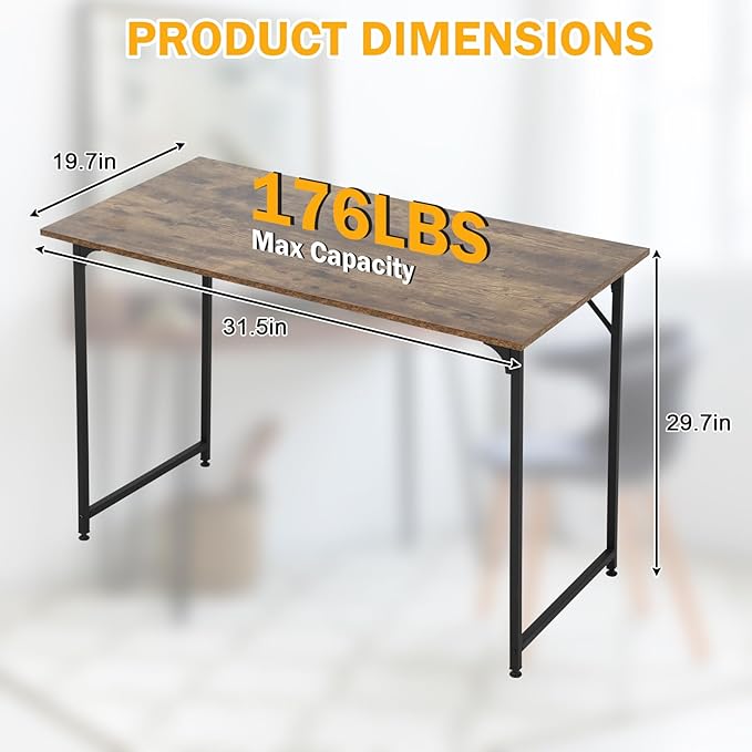 32 Inch Small Computer Desk, Metal-Framed Home Office Desk, Modern Study Table for Home Office Study and Writing,Vintage