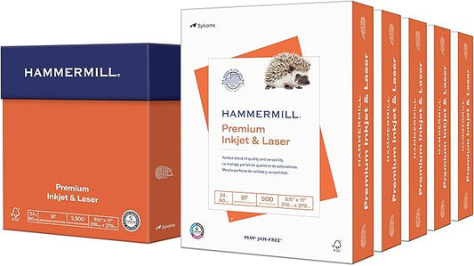Hammermill Printer Paper, Premium Inkjet & Laser Paper 24 Lb, 8.5 x 11-5 Ream (2,500 Sheets) - 97 Bright, Made in the USA, 166140C